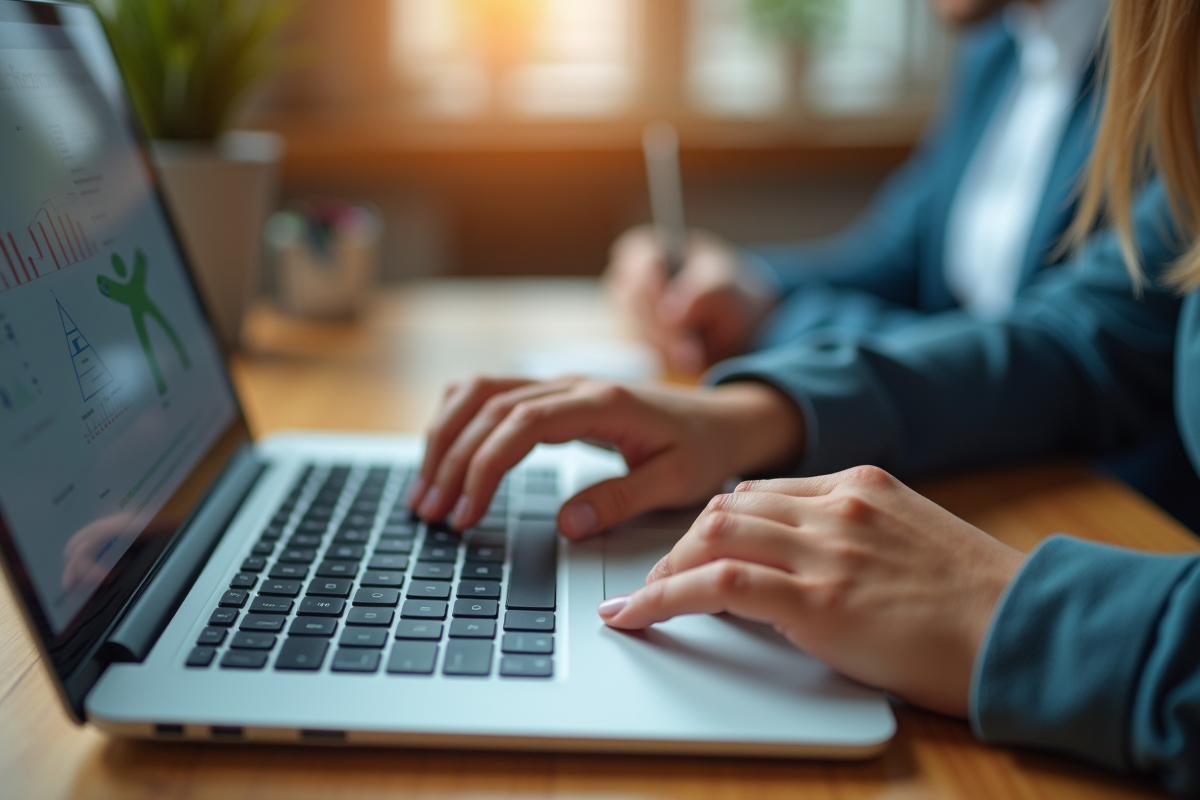 Professeur aidant un élève avec une plateforme en ligne sur un ordinateur portable
