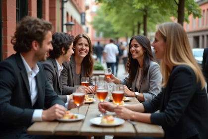 Groupe de jeunes professionnels profitant d'un afterwork à Toulouse