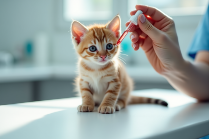 Chaton sain sur table d'examen vétérinaire