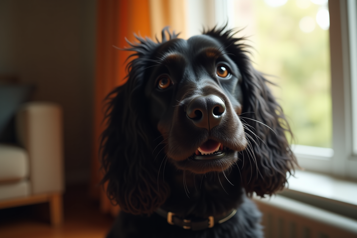 Cocker spaniel noir près d