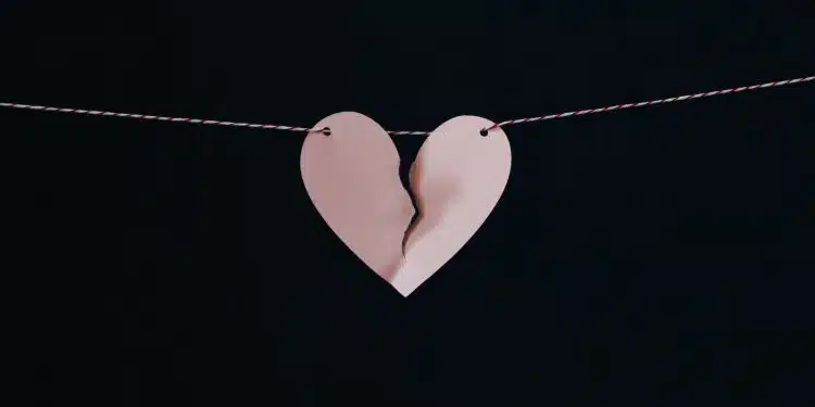 broken heart hanging on wire