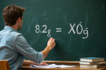 Jeune homme concentré écrivant une équation sur un tableau