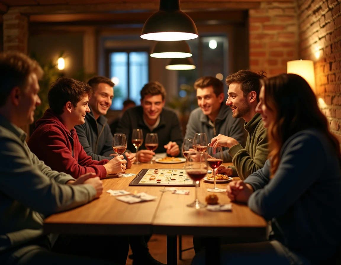Groupe d'amis jouant à l'Escape Game Apéro autour d'une table avec boissons à Joué-lès-Tours