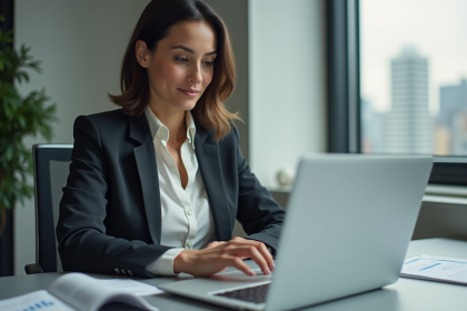 Femme d'affaires confiante analysant des graphiques financiers