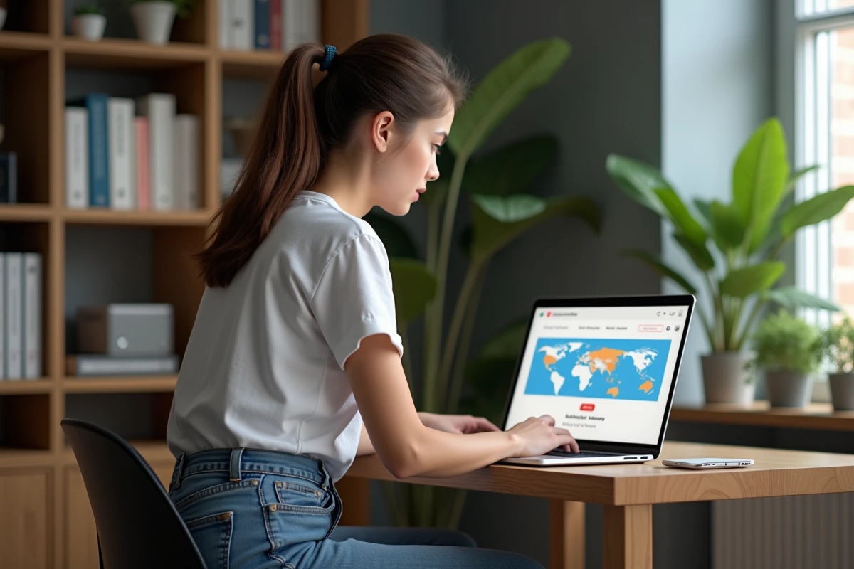 Jeune femme concentrée sur son ordinateur portable à la maison