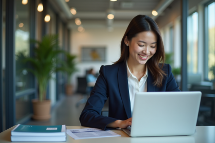 Femme au bureau travaillant sur un tableau de paie