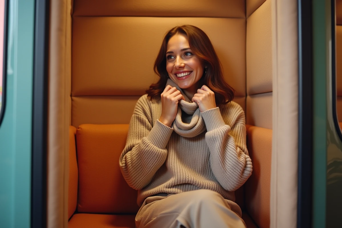 Jeune femme souriante dans un studio photo cosy