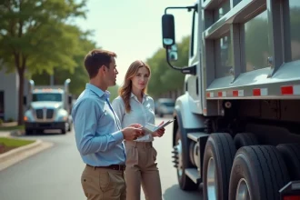 Camion-benne sur un chantier de construction en pleine activité