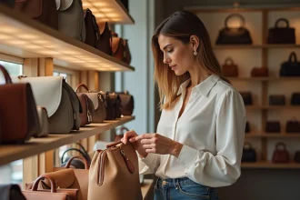 Sac à main élégant sur une table avec des accessoires de mode