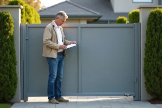 Portail battant en aluminium moderne devant une maison élégante
