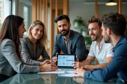 Groupe de professionnels en réunion dans un bureau moderne