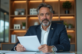 Homme d'affaires en costume dans un bureau moderne