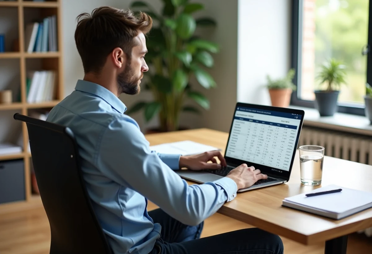 Jeune homme au bureau utilisant un ordinateur portable