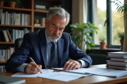 Homme d'âge moyen en costume dans un bureau parisien
