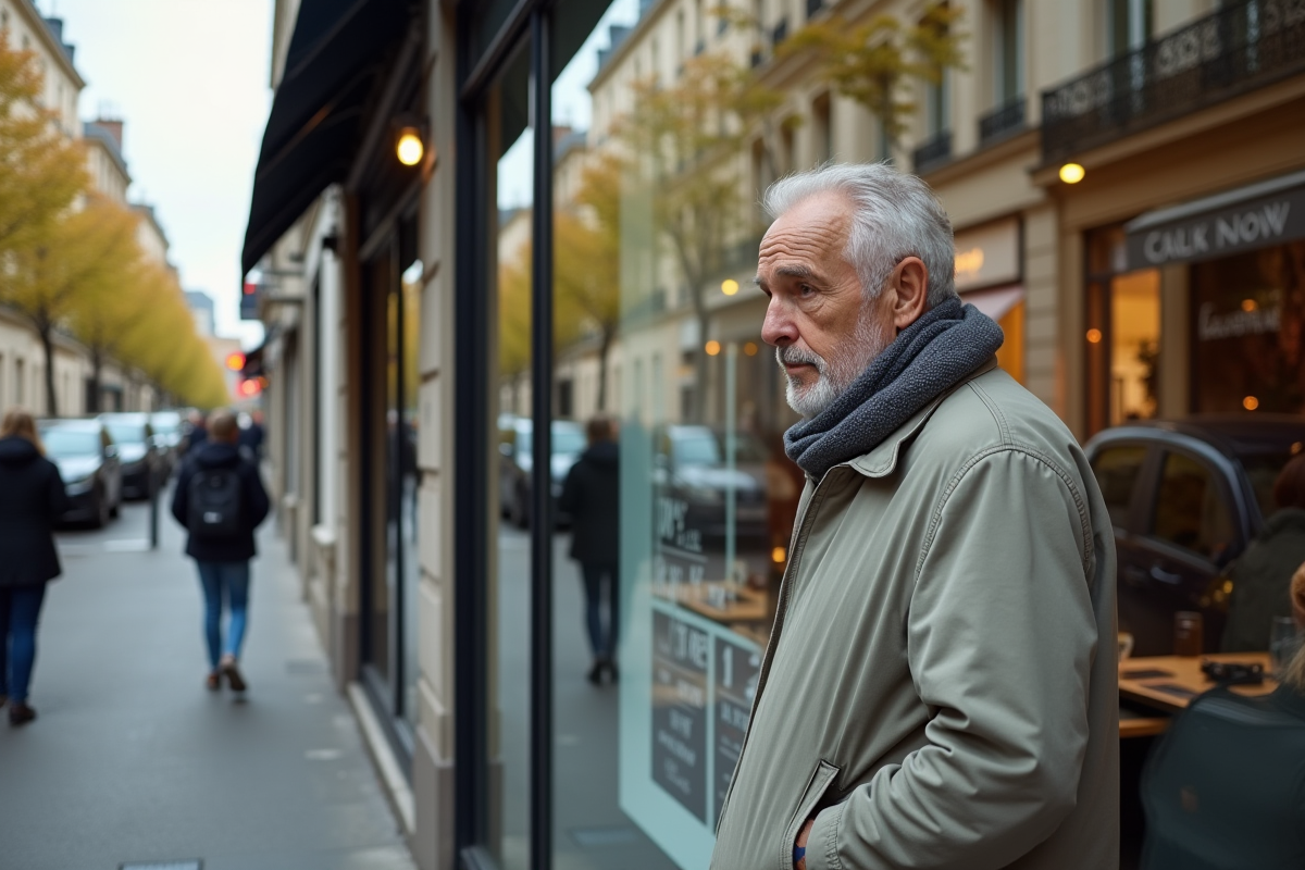 Homme regardant annonce immobiliere en ville