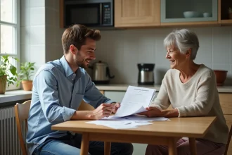 Jeune étudiant et femme lisant une attestation d hébergement