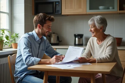 Jeune étudiant et femme lisant une attestation d hébergement