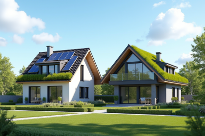 Deux maisons modernes côte à côte avec technologies vertes