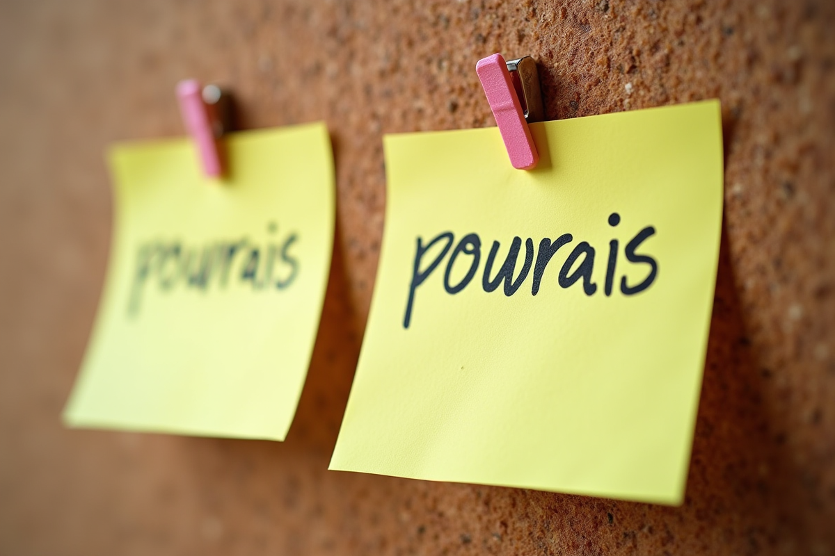 Notes autocollantes avec pourrais et pourrai sur un tableau