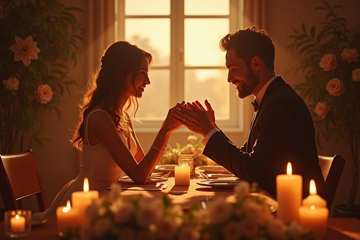 Couple renouvelant leurs vœux lors d’un diner romantique