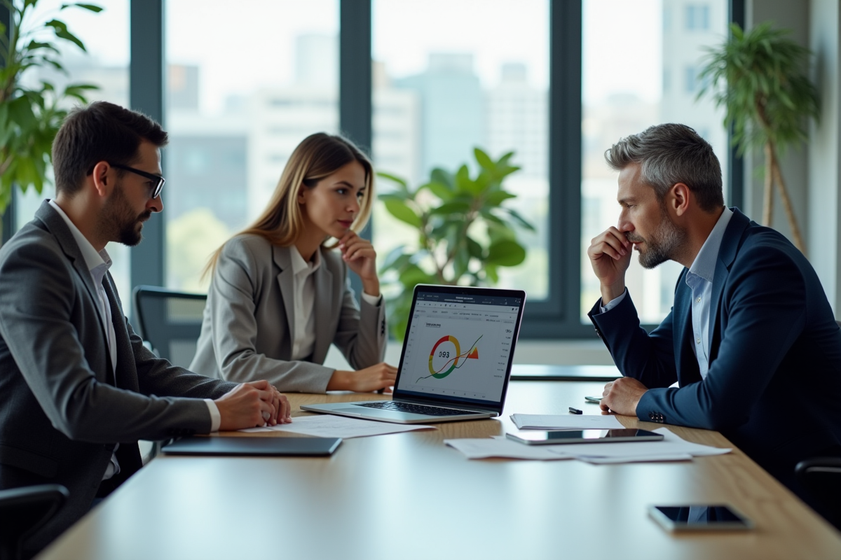 Groupe de professionnels discutant stockage digital en réunion