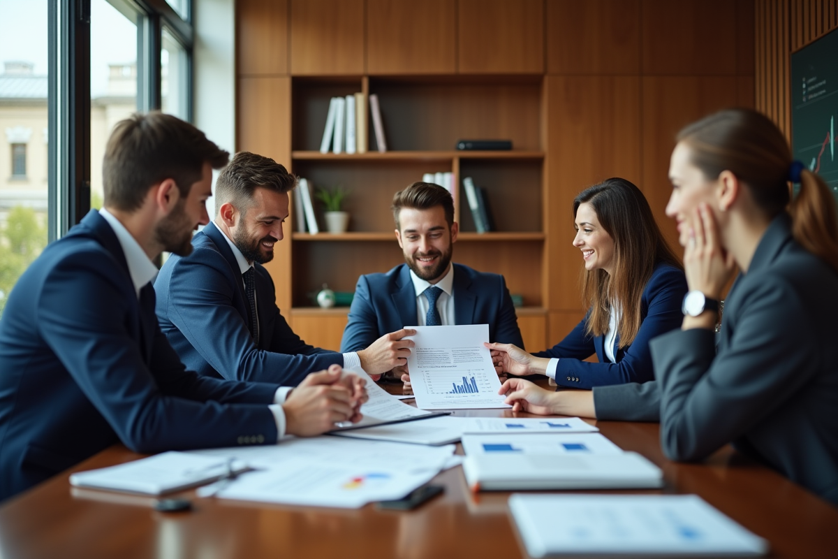 Groupe de professionnels financiers discutant stratégies