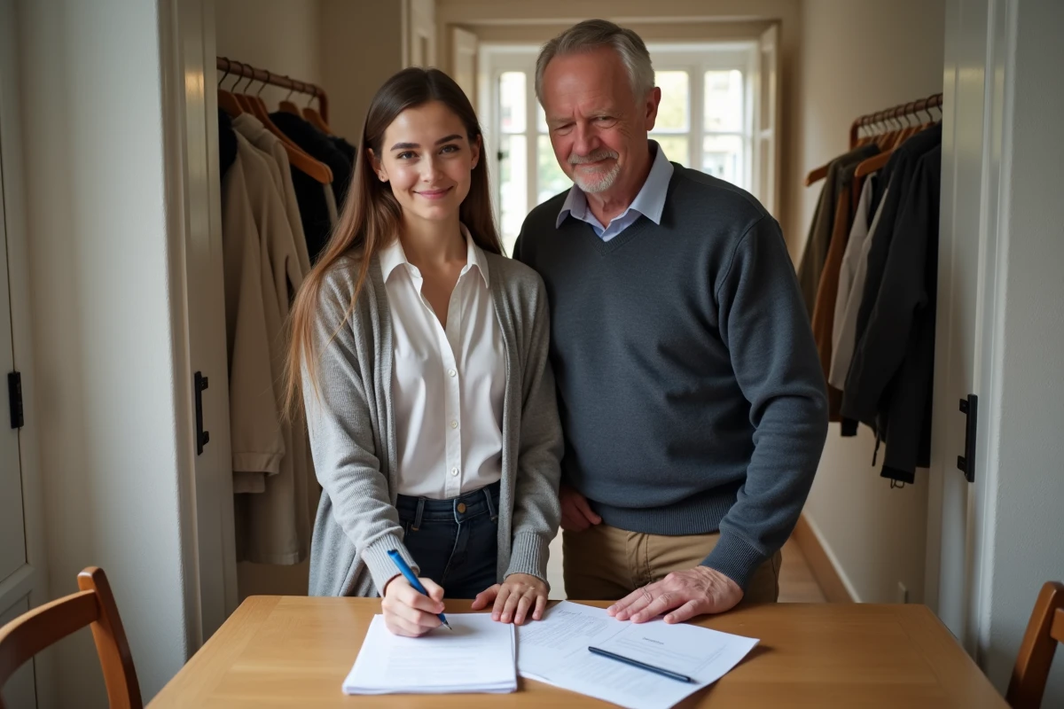 Jeune femme signant une attestation de logement avec un homme