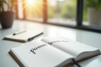 Livre de grammaire française ouvert sur un bureau lumineux