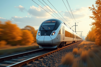 Train à grande vitesse en campagne en journée