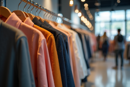 Vêtements bien rangés en boutique moderne lumineuse